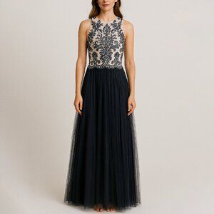 NWT Aidan Mattox Full Length Tulle Floral Embroidered Gown Size‎ 2